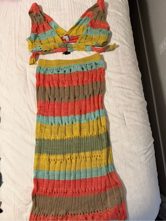 Fashion Nova Dresses & Skirts - Fashion Nova Striped Maxi Skirt in Coral, Yellow & Aqua